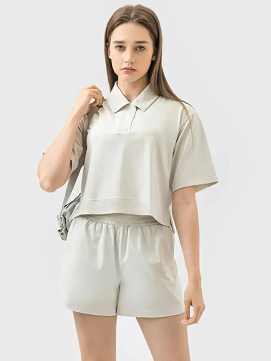 Millennia Half Button Short Sleeve Active T-Shirt for Women - Love Salve
